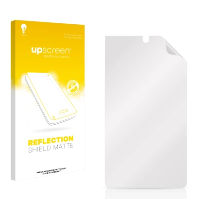 Vorderseite einer Produktverpackung mit dem Markenlogo upscreen. Daneben ist der zugehörige Displayschutz.