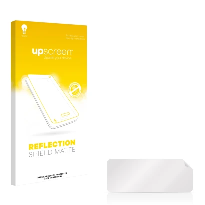 Vorderseite einer Produktverpackung mit dem Markenlogo upscreen. Daneben ist der zugehörige Displayschutz.