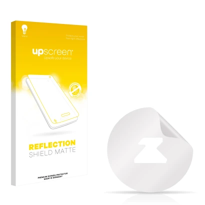 Vorderseite einer Produktverpackung mit dem Markenlogo upscreen. Daneben ist der zugehörige Displayschutz.