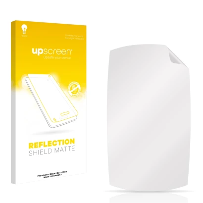 Vorderseite einer Produktverpackung mit dem Markenlogo upscreen. Daneben ist der zugehörige Displayschutz.