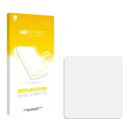 Vorderseite einer Produktverpackung mit dem Markenlogo upscreen. Daneben ist der zugehörige Displayschutz.