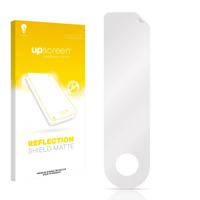 Vorderseite einer Produktverpackung mit dem Markenlogo upscreen. Daneben ist der zugehörige Displayschutz.