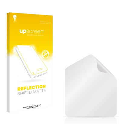 Vorderseite einer Produktverpackung mit dem Markenlogo upscreen. Daneben ist der zugehörige Displayschutz.