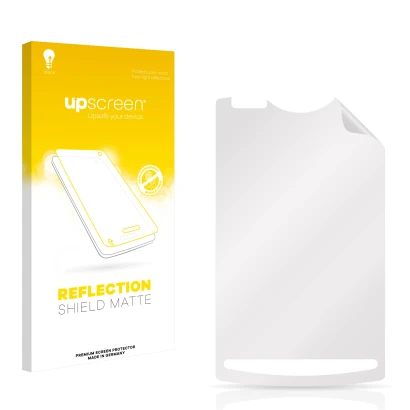 Vorderseite einer Produktverpackung mit dem Markenlogo upscreen. Daneben ist der zugehörige Displayschutz.