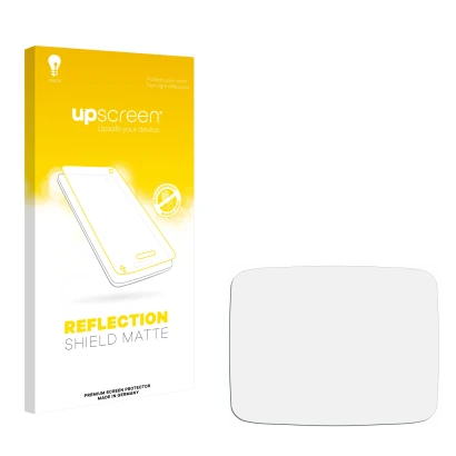 Vorderseite einer Produktverpackung mit dem Markenlogo upscreen. Daneben ist der zugehörige Displayschutz.