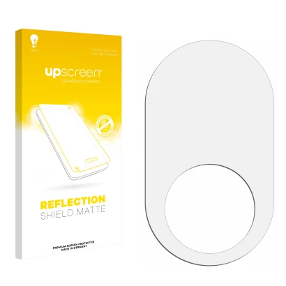 Vorderseite einer Produktverpackung mit dem Markenlogo upscreen. Daneben ist der zugehörige Displayschutz.