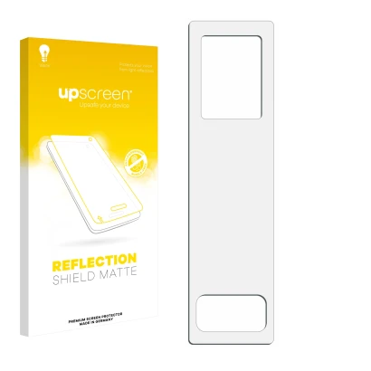 Vorderseite einer Produktverpackung mit dem Markenlogo upscreen. Daneben ist der zugehörige Displayschutz.