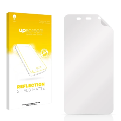 Vorderseite einer Produktverpackung mit dem Markenlogo upscreen. Daneben ist der zugehörige Displayschutz.