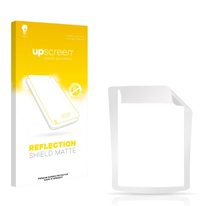Vorderseite einer Produktverpackung mit dem Markenlogo upscreen. Daneben ist der zugehörige Displayschutz.