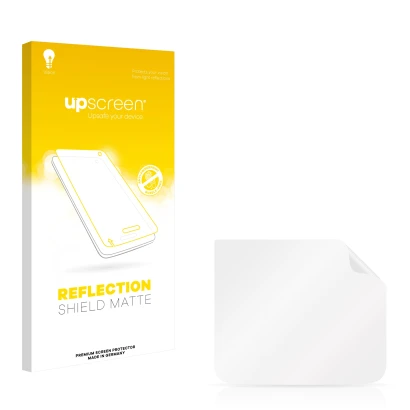 Vorderseite einer Produktverpackung mit dem Markenlogo upscreen. Daneben ist der zugehörige Displayschutz.