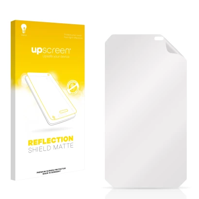 Vorderseite einer Produktverpackung mit dem Markenlogo upscreen. Daneben ist der zugehörige Displayschutz.