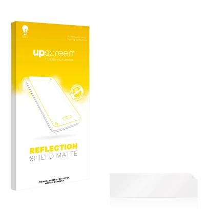 Vorderseite einer Produktverpackung mit dem Markenlogo upscreen. Daneben ist der zugehörige Displayschutz.