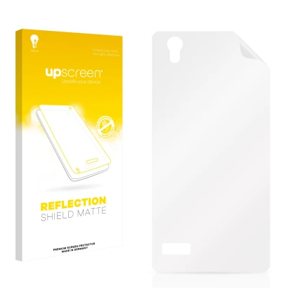 Vorderseite einer Produktverpackung mit dem Markenlogo upscreen. Daneben ist der zugehörige Displayschutz.