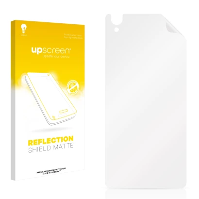 Vorderseite einer Produktverpackung mit dem Markenlogo upscreen. Daneben ist der zugehörige Displayschutz.