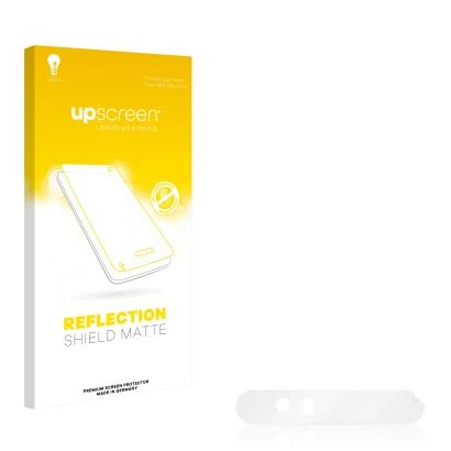 Vorderseite einer Produktverpackung mit dem Markenlogo upscreen. Daneben ist der zugehörige Displayschutz.