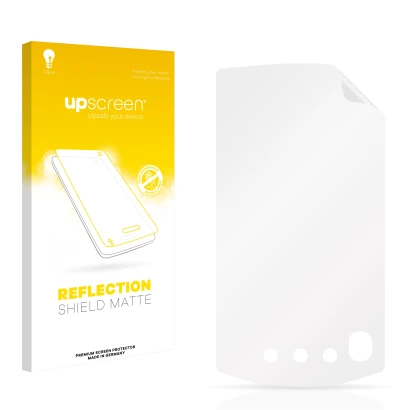 Vorderseite einer Produktverpackung mit dem Markenlogo upscreen. Daneben ist der zugehörige Displayschutz.