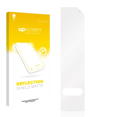 Vorderseite einer Produktverpackung mit dem Markenlogo upscreen. Daneben ist der zugehörige Displayschutz.