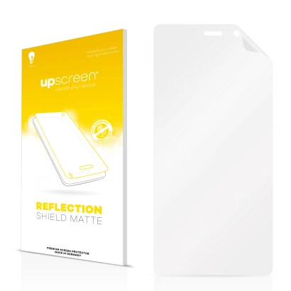 Vorderseite einer Produktverpackung mit dem Markenlogo upscreen. Daneben ist der zugehörige Displayschutz.