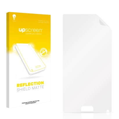 Vorderseite einer Produktverpackung mit dem Markenlogo upscreen. Daneben ist der zugehörige Displayschutz.
