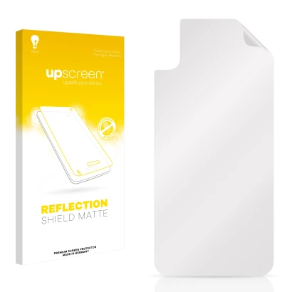 Vorderseite einer Produktverpackung mit dem Markenlogo upscreen. Daneben ist der zugehörige Displayschutz.