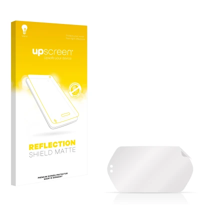Vorderseite einer Produktverpackung mit dem Markenlogo upscreen. Daneben ist der zugehörige Displayschutz.