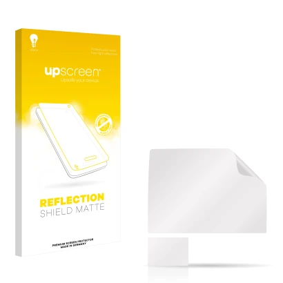 Vorderseite einer Produktverpackung mit dem Markenlogo upscreen. Daneben ist der zugehörige Displayschutz.