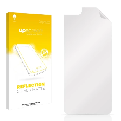 Vorderseite einer Produktverpackung mit dem Markenlogo upscreen. Daneben ist der zugehörige Displayschutz.