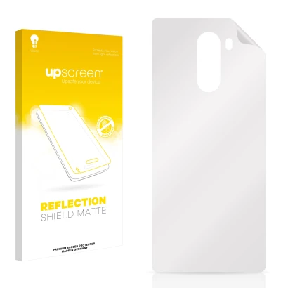 Vorderseite einer Produktverpackung mit dem Markenlogo upscreen. Daneben ist der zugehörige Displayschutz.