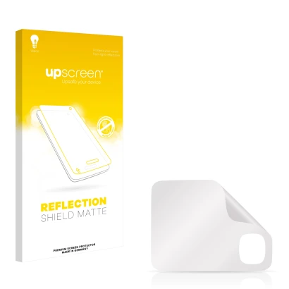 Vorderseite einer Produktverpackung mit dem Markenlogo upscreen. Daneben ist der zugehörige Displayschutz.