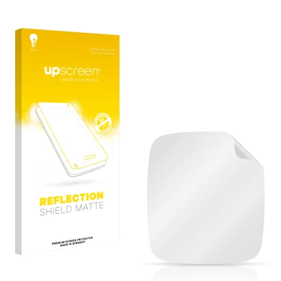 Vorderseite einer Produktverpackung mit dem Markenlogo upscreen. Daneben ist der zugehörige Displayschutz.