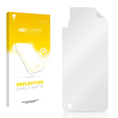 Vorderseite einer Produktverpackung mit dem Markenlogo upscreen. Daneben ist der zugehörige Displayschutz.