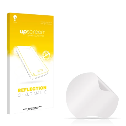 Vorderseite einer Produktverpackung mit dem Markenlogo upscreen. Daneben ist der zugehörige Displayschutz.