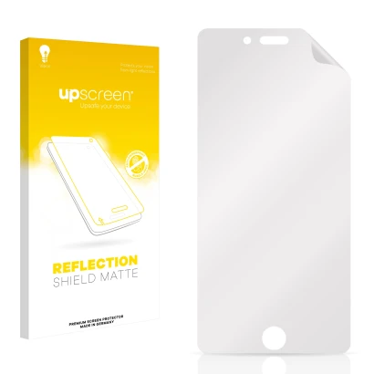 Vorderseite einer Produktverpackung mit dem Markenlogo upscreen. Daneben ist der zugehörige Displayschutz.
