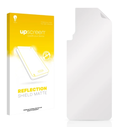 Vorderseite einer Produktverpackung mit dem Markenlogo upscreen. Daneben ist der zugehörige Displayschutz.
