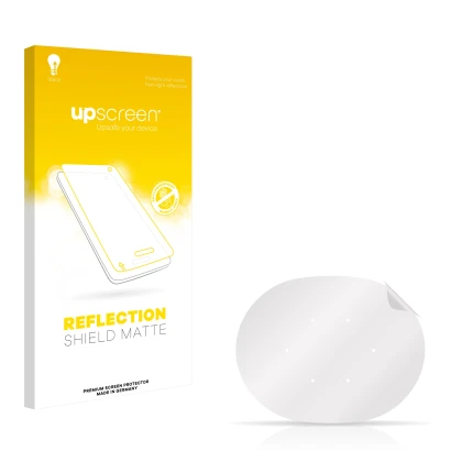 Vorderseite einer Produktverpackung mit dem Markenlogo upscreen. Daneben ist der zugehörige Displayschutz.