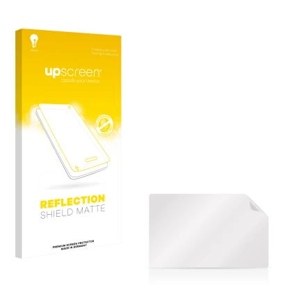 Vorderseite einer Produktverpackung mit dem Markenlogo upscreen. Daneben ist der zugehörige Displayschutz.