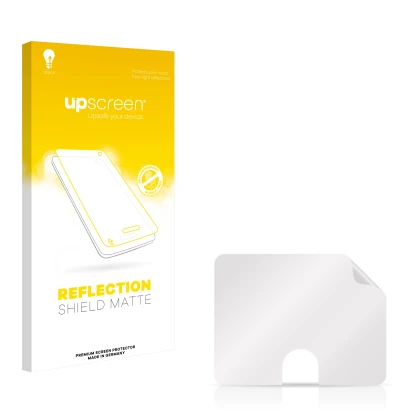 Vorderseite einer Produktverpackung mit dem Markenlogo upscreen. Daneben ist der zugehörige Displayschutz.