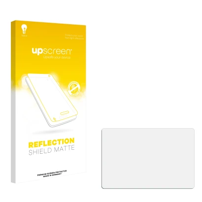 Vorderseite einer Produktverpackung mit dem Markenlogo upscreen. Daneben ist der zugehörige Displayschutz.
