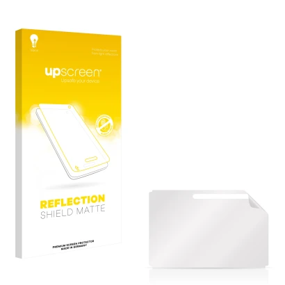 Vorderseite einer Produktverpackung mit dem Markenlogo upscreen. Daneben ist der zugehörige Displayschutz.