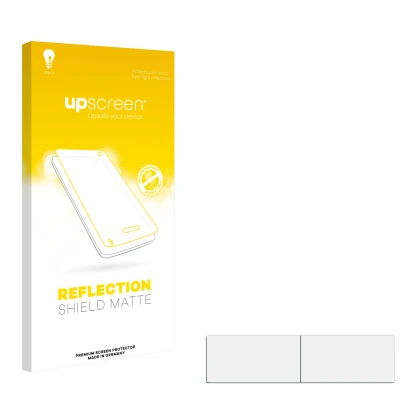 Vorderseite einer Produktverpackung mit dem Markenlogo upscreen. Daneben ist der zugehörige Displayschutz.