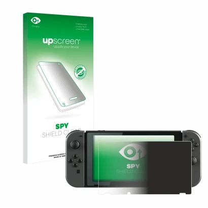 Vorderseite einer Produktverpackung mit dem Markenlogo upscreen. Daneben ist das Gerät Nintendo Switch mit dem zugehörigen Dis