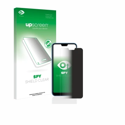 Vorderseite einer Produktverpackung mit dem Markenlogo upscreen. Daneben ist das Gerät Huawei P20 lite 2018 mit dem zugehörige