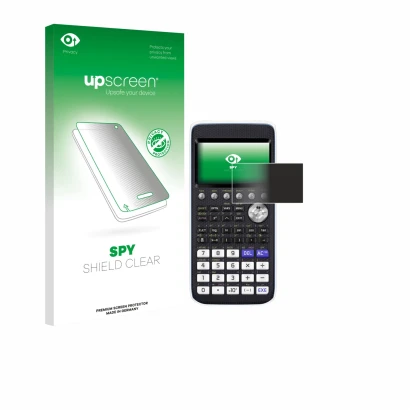 Vorderseite einer Produktverpackung mit dem Markenlogo upscreen. Daneben ist das Gerät Casio FX-CG50 mit dem zugehörigen Displ