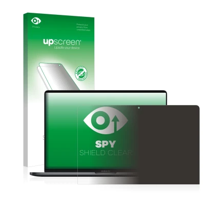 Vorderseite einer Produktverpackung mit dem Markenlogo upscreen. Daneben ist das Gerät Apple MacBook Pro 13" 2019 mit dem zuge