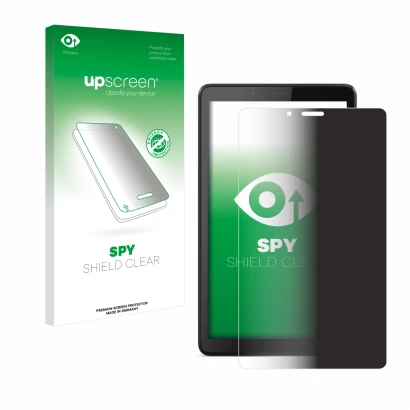 Vorderseite einer Produktverpackung mit dem Markenlogo upscreen. Daneben ist das Gerät Lenovo Tab M7 mit dem zugehörigen Displ