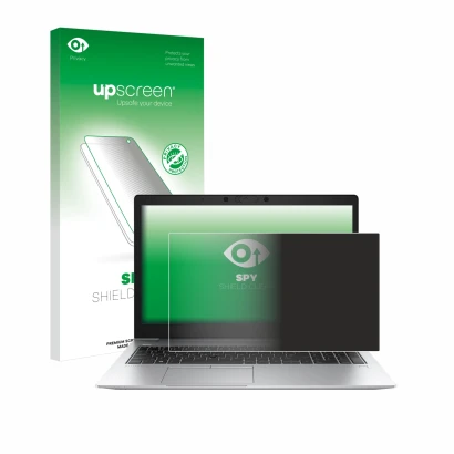 Vorderseite einer Produktverpackung mit dem Markenlogo upscreen. Daneben ist das Gerät HP EliteBook 850 G6 mit dem zugehörigen