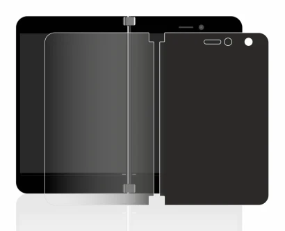 Abbildung des Geräts Microsoft Surface Duo mit einer Vielzahl des Displayschutzes.