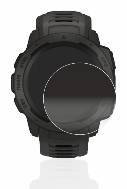 Abbildung des Geräts Garmin Instinct Solar mit einer Vielzahl des Displayschutzes.