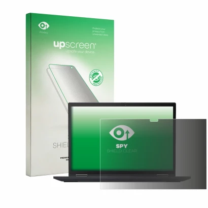 Vorderseite einer Produktverpackung mit dem Markenlogo upscreen. Daneben ist das Gerät Lenovo ThinkPad X13 Yoga Gen 2 mit dem 