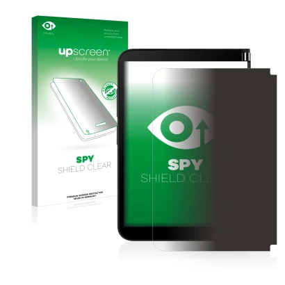 Vorderseite einer Produktverpackung mit dem Markenlogo upscreen. Daneben ist das Gerät Microsoft Surface Duo 2 (Äußeres Displa